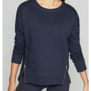 Athleta Cityscapes Sweatshirt Zip Detail Blue Pullover Boxy Fit Small